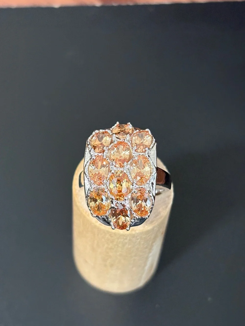 Orange Cubic Zirconia Cluster Ring in Silver
